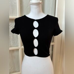Garage Black Cutout Crop Top Ribbed Fitted Short Sleeve Edgy Y2K Size XS